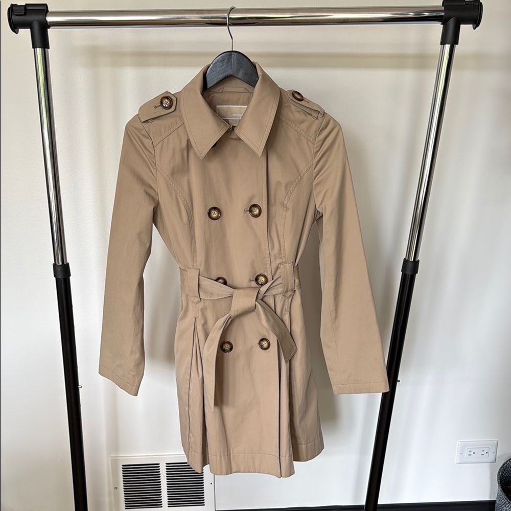 Michael Kors Tan Double-Breasted Trench Coat with Belted Waist size xs